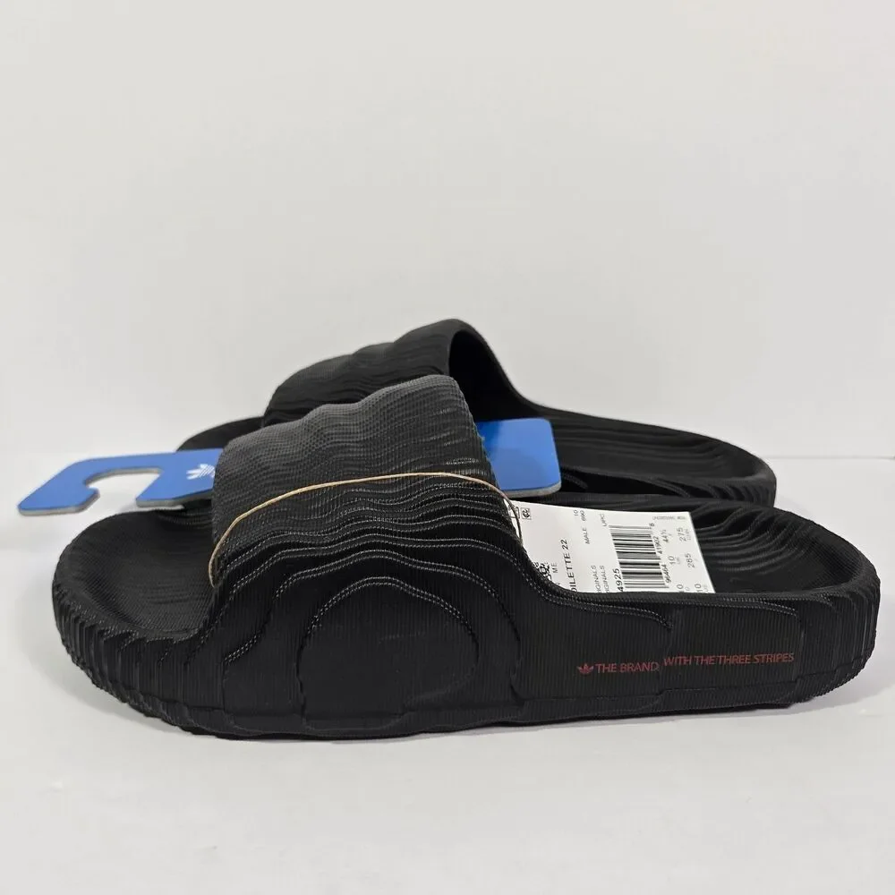 Adidas Adilette 22 Slides Black‎ Scarlet Slip On Sandals Mens Size 10 NEW ID4925